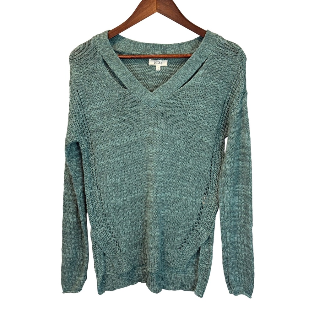 MUDD Y2K V-Neck Cut Out Open Knit‎ Women's Sweater Green Size Small